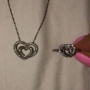 Zales 14K Shared Heart Ring/Necklace Set